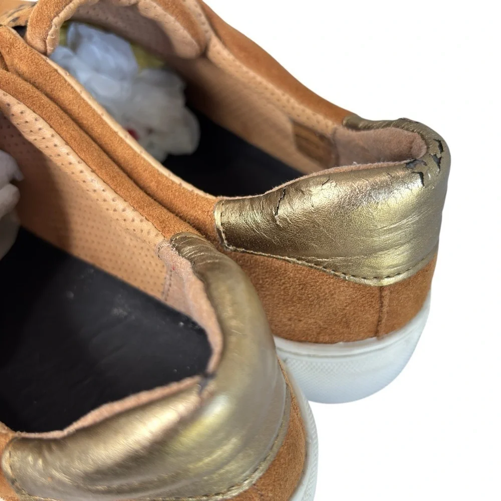 THE FLEXX Womens 9 Suede Leather Slip On Sneakers COMMUTER Flats TAN LEOPARD
